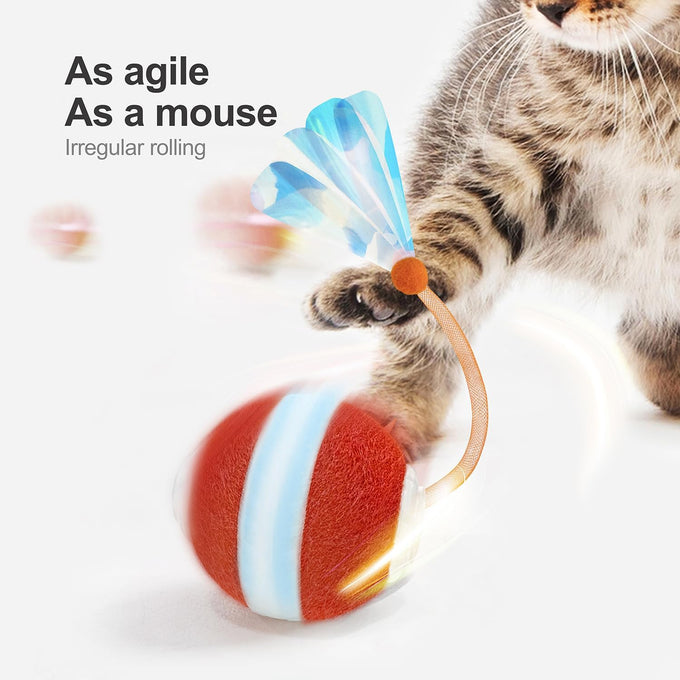jkanti interactive cat toys for indoor cats 3rd generation agile moving cat ball with elastic mesh tail orange orange