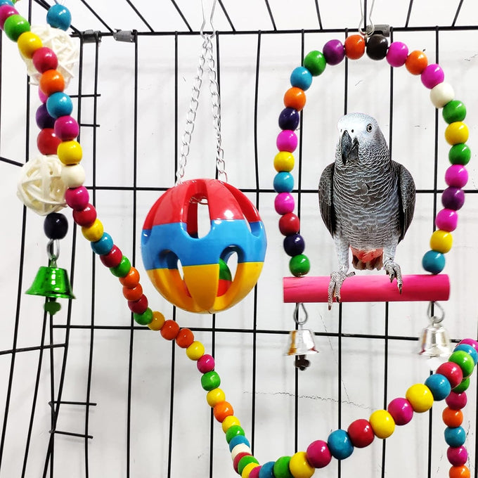 Hamiledyi bird parrot swing chewing toy set 15pcs wooden hanging bell hammock climbing ladders colorful pet birds cage toys
