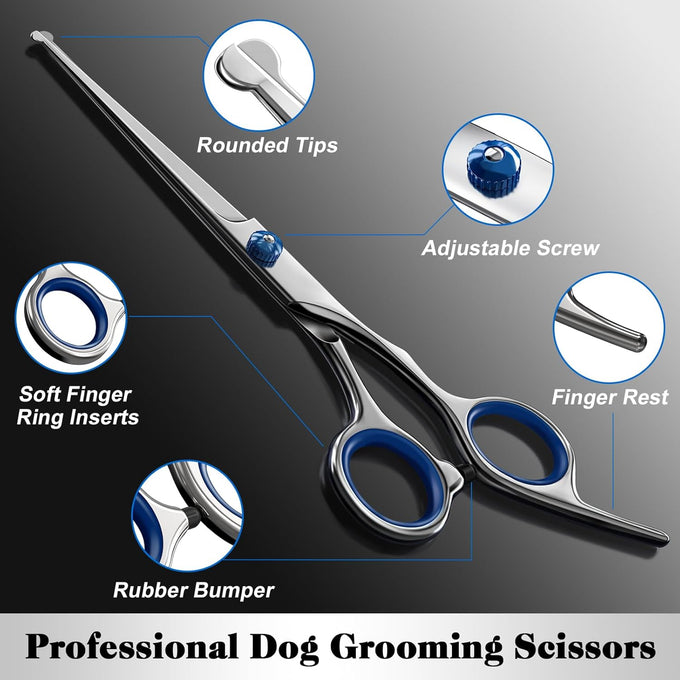 Premium 4CR titanium-plated stainless steel dog grooming scissors with safety round tips and ergonomic design