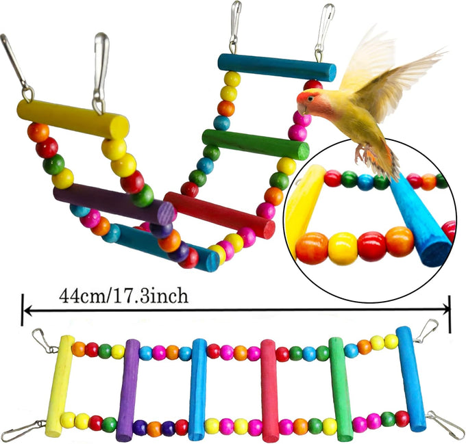 ESRISE wooden bird cage toys, parrot climbing ladder, chewing toys, bell swing for parakeet, cockatiel, love birds, budgies