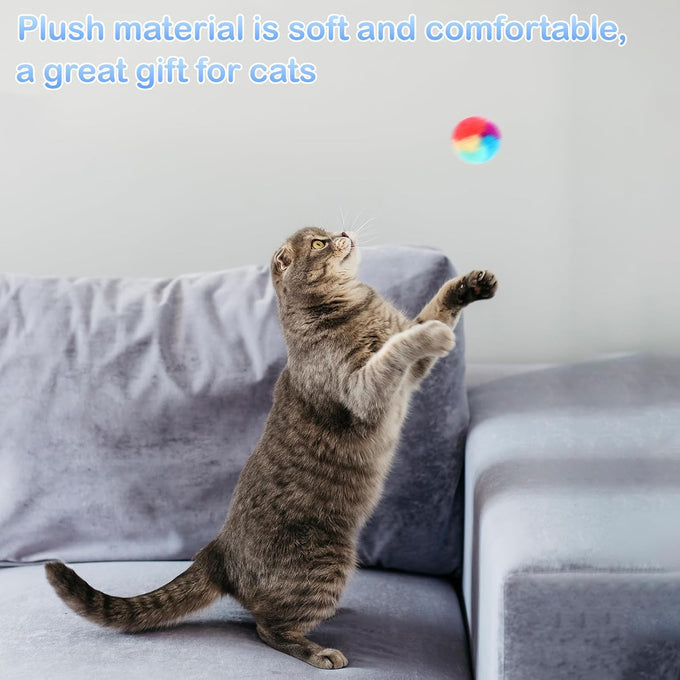 Kalione 30-pcs 1.2-inch Soft Plush Rainbow Cat Toy Balls, Fuzzy Kitty Balls for Cat Kitten Pet Playing Exercising