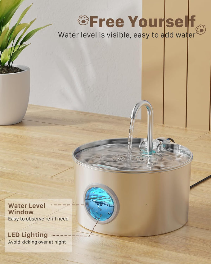 Stainless Steel Cat Fountain 74oz/2.2L for Pets Cats Inside Quiet Water Bowl Dispenser