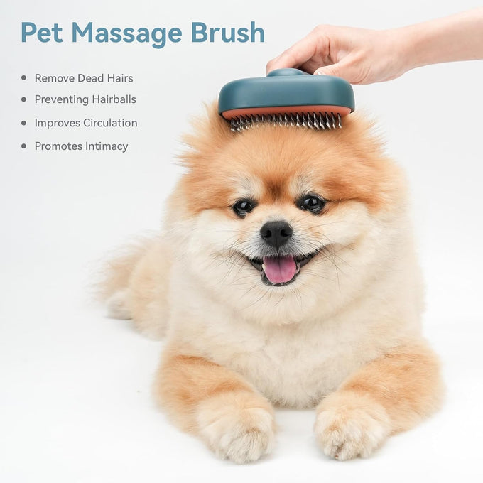 aumuca skin friendly slicker brush for dogs & cats with self-cleaning button, gentle pet grooming tool