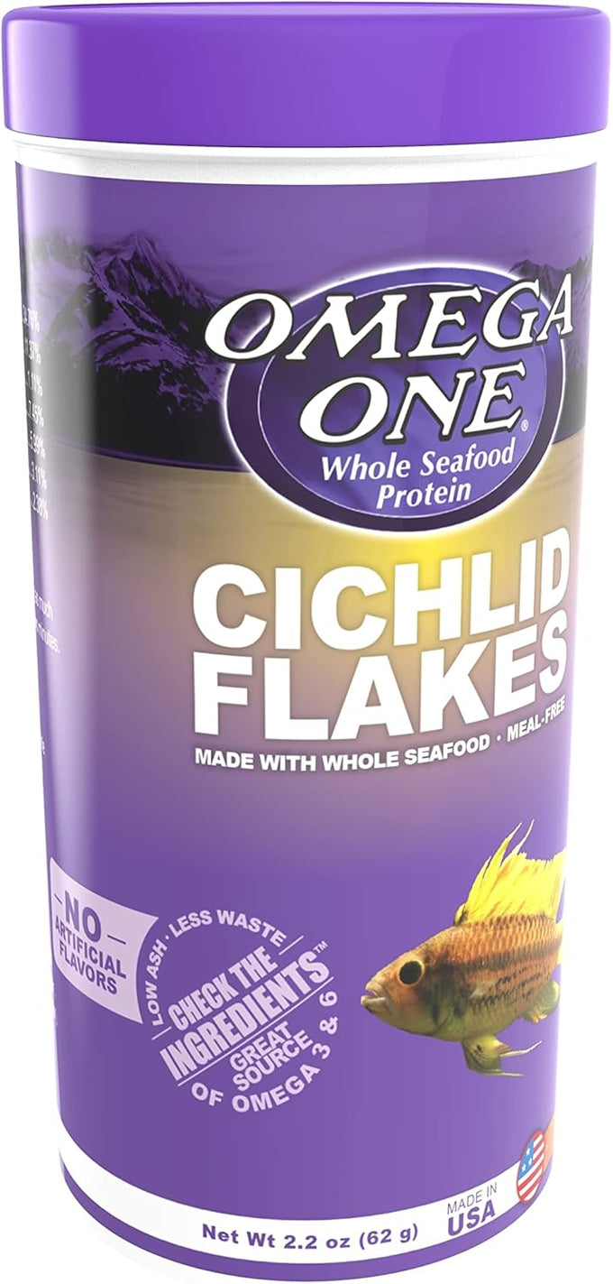 Omega One Cichlid Flakes - 12 Ounce, Salmon Skin, Omega 3, Low Ash, Fresh Protein