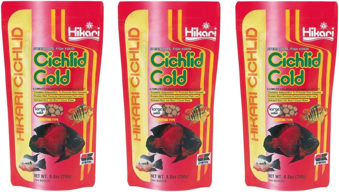 Hikari large cichlid gold floating pellets, 3 pack, 8.8 ounces for aquarium fish food