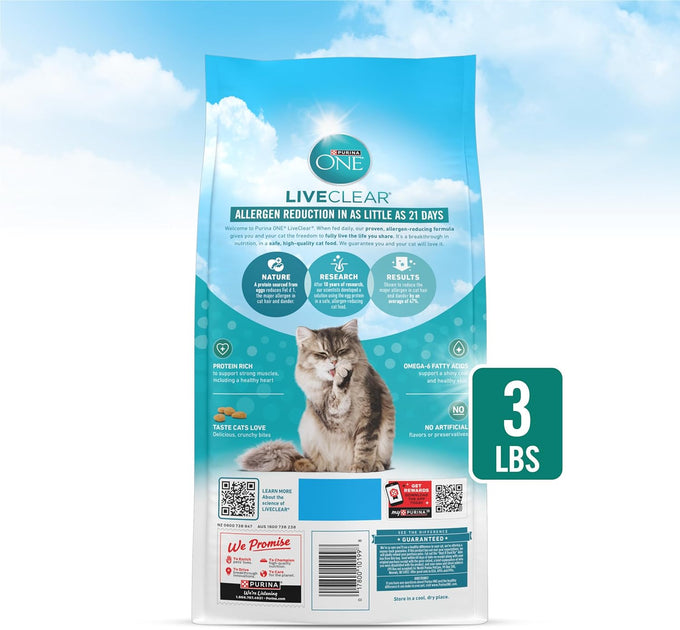 Purina ONE LiveClear Allergen-Reducing Cat Food Dry Formula with Real Chicken as Number One Ingredient - 3 lb Bag
