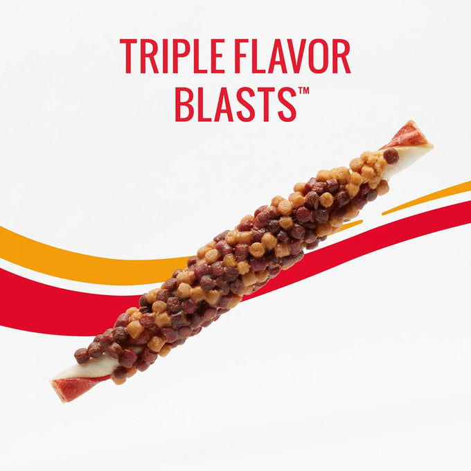 Good 'n' Fun Triple Flavor Blasts - Chicken, Duck, and Beef Hide Chews for Dogs, 4 Ounces, Long-Lasting Snack