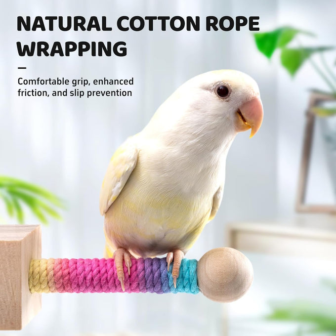 9" Wooden Bird Perch Toy for Cage, 360° Silent Free-Spin, Natural Material, Reduces Boredom Anxiety, for Small to Medium Birds, with Poplar Swing