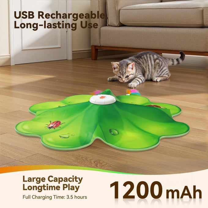 Feelnedy rechargeable cat toy with movable LED dot and feathers for indoor cat exercise and boredom prevention