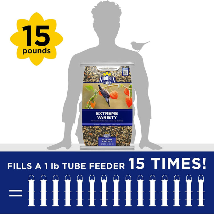 Audubon Park extreme variety wild bird seed for outside feeders, 15-lb. bag, year-round use