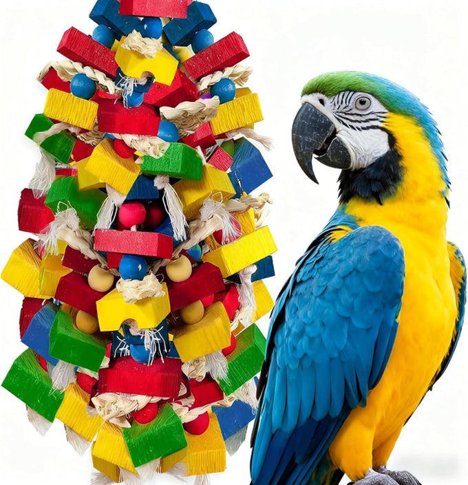 multicolored wooden blocks bird chewing toy parrot cage bite toy for macaws cockatoos african grey and large parrot birds