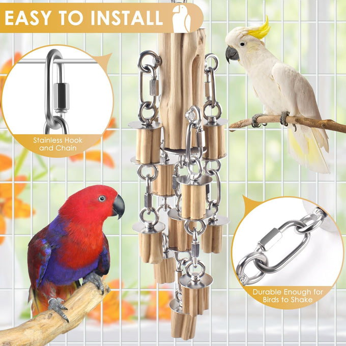 KATUMO 304 Stainless Steel and Natural Hardwood Large Bird Parrot Toy with Detachable Parts for Macaws, Cockatoos, African Greys