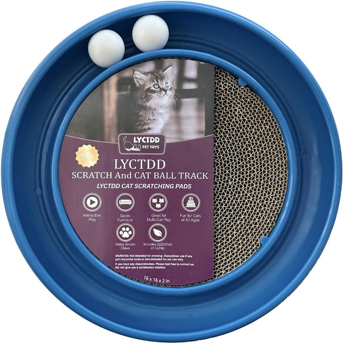 lyctdd Interactive Blue Cat Ball Track Toy with Scratching Board & Exercise Set for Indoor Cats and Kittens