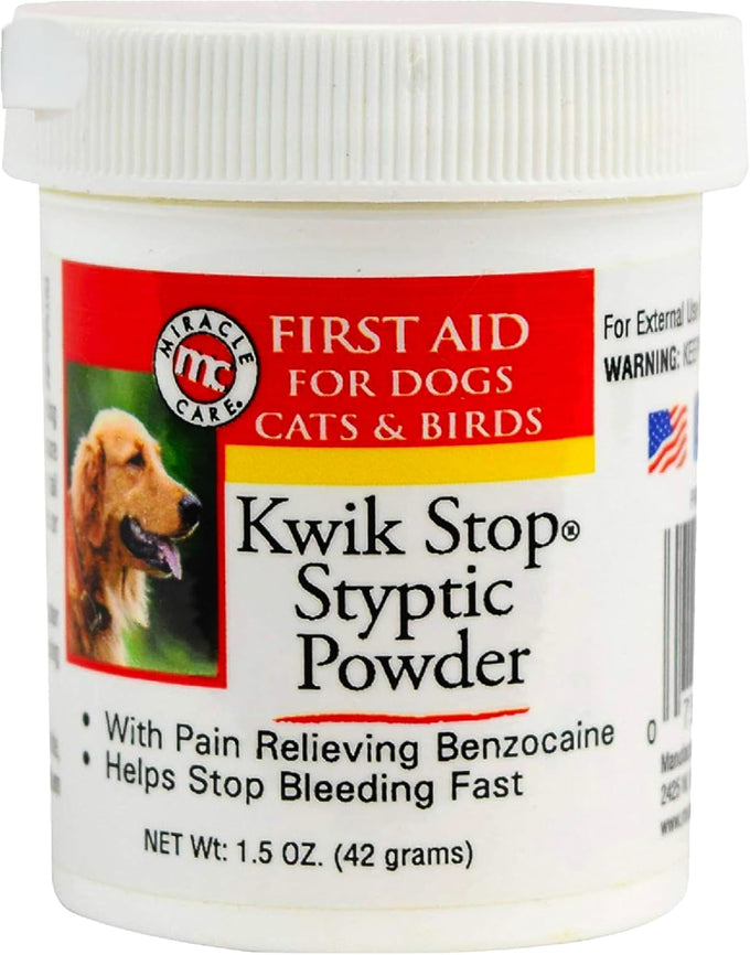 Miracle Care Kwik Stop Styptic Powder for Pets, 0.5 Ounce, Fast Acting Blood Stop with Pain Relief