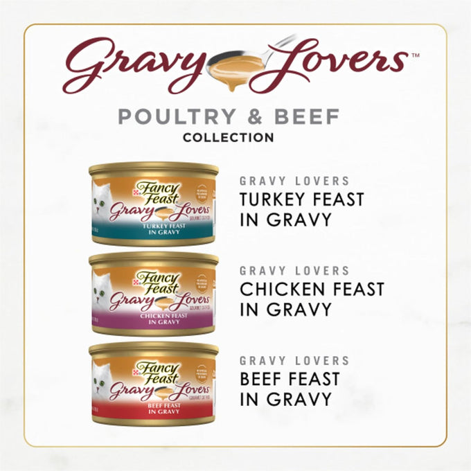 Purina Fancy Feast 3 oz. Gravy Lovers Poultry and Beef Gourmet Wet Cat Food Variety Pack, 24 Count