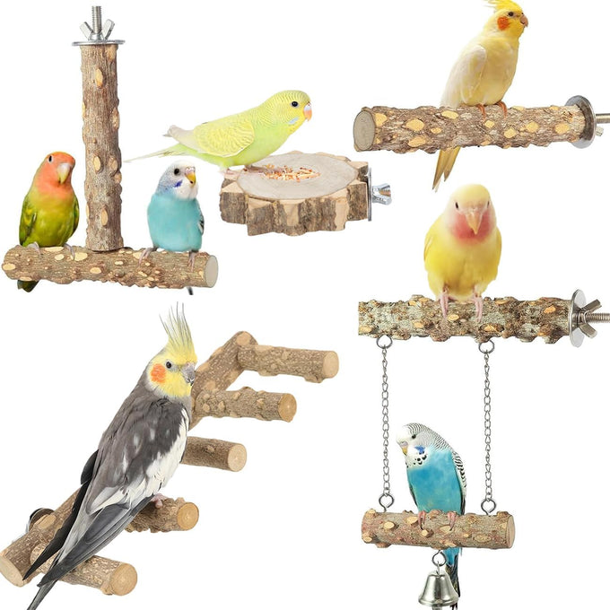 Natural Wooden Bird Ladder for Small Animal Exercise and Chewing Toy, 12.2 inches, Easy Installation