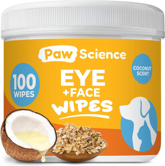 Coconut Hypoallergenic Eye & Face Wipes for Dogs and Cats - 100 Count - Pet Tear Stain Remover