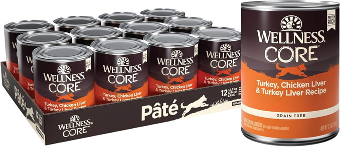 Wellness CORE Natural Wet Grain Free Canned Dog Food, Whitefish, Salmon & Herring, 12.5-Ounce Can (Pack of 12)