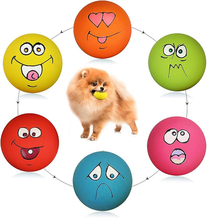 Smile Face soft latex squeak balls for small pet dogs, 6 Pcs/Set, non-toxic, easy to clean