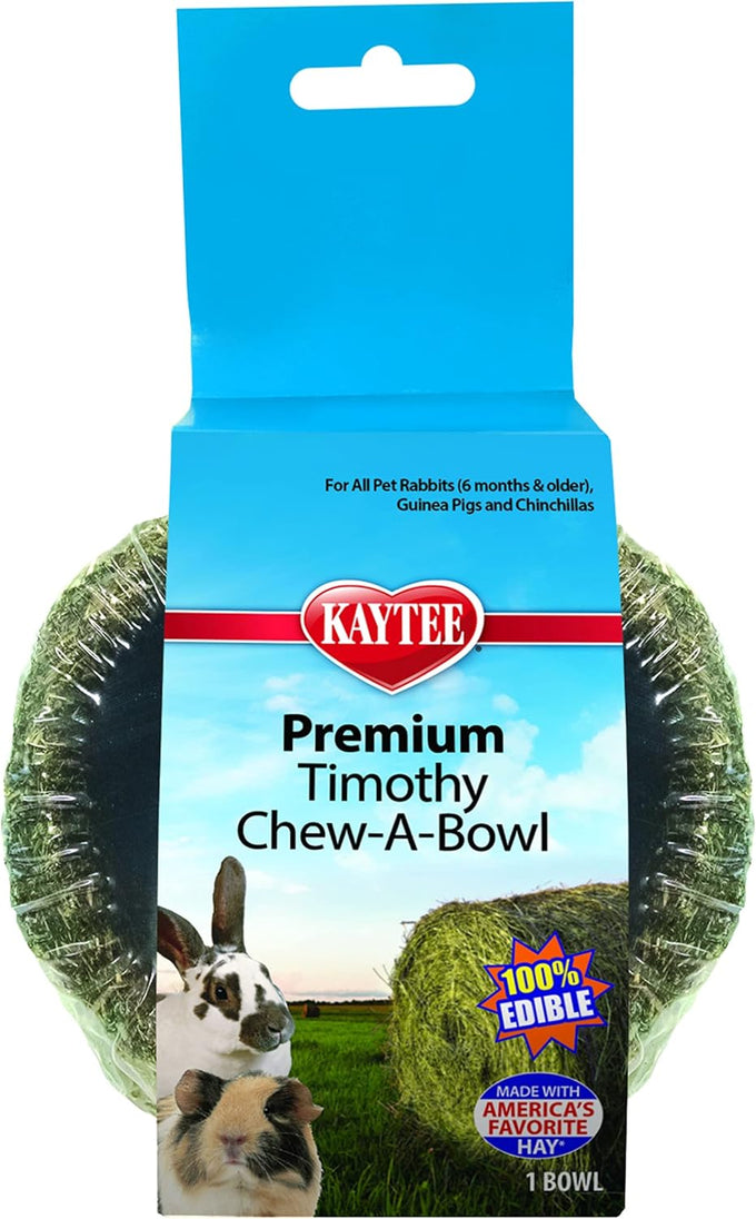 Kaytee Premium Timothy Hay Chew-a-bowl for Small Mammals, 100% Edible Toy and Treat