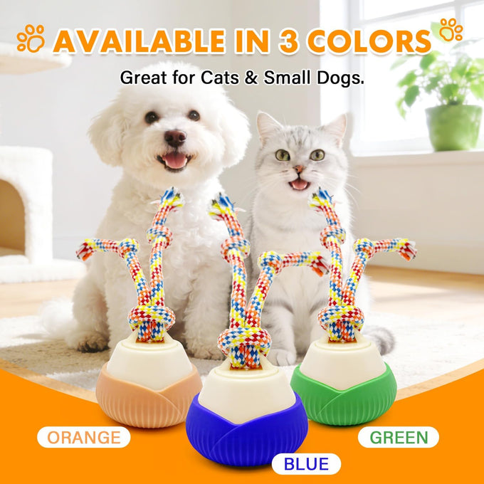 blue rotating interactive cat toy with voice recordable auto rolling pet toy for indoor cats & small dogs