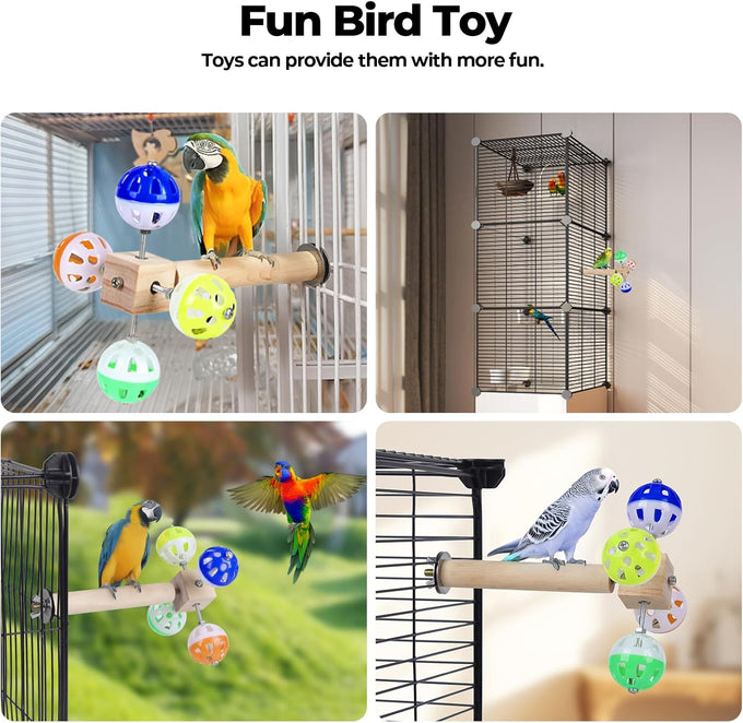 Parakeet bird toy with rotating balls, ideal for small birds, natural wood, durable surface, non-slip, 7.85 inches long