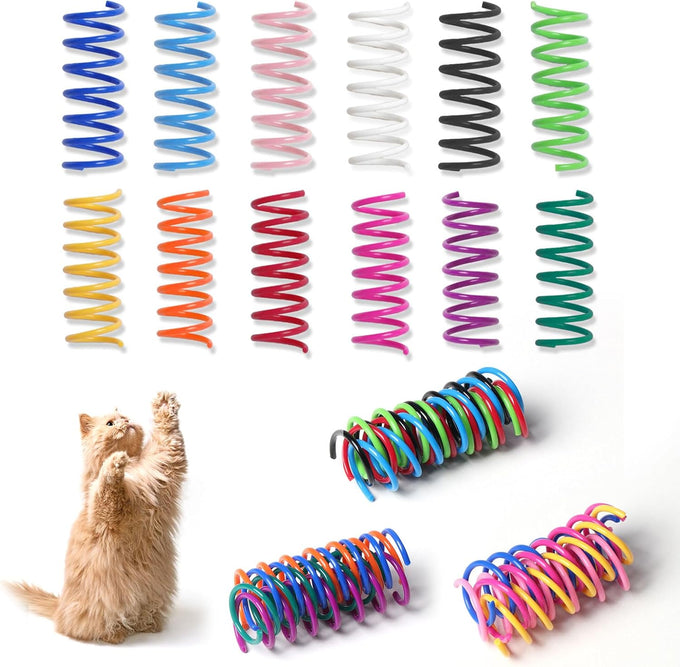 12pcs durable heavy plastic cat spiral springs for indoor cats 12 colors interactive coil fun hunting