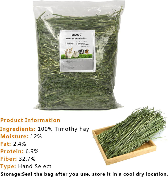 Premium Timothy Hay 2.2LBS 2 Pack Dust Free Natural Fresh Hay for Rabbits Tortoise Guinea Pig Chinchilla
