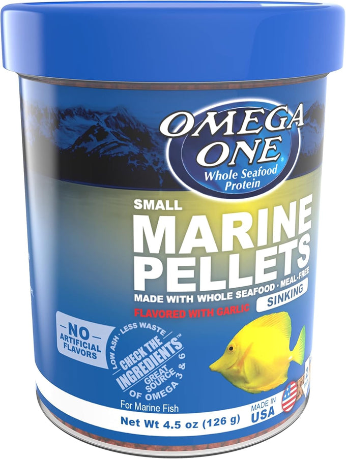 Omega One Garlic Marine Small Sinking Pellets - 4.5 oz, 8% Max Ash, Fresh Seafood Protein