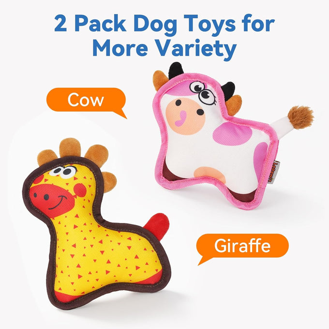 Giraffes & Cows Squeaky Dog Toys for Small and Medium Dogs Indoor Play, Durable, Interactive, Non-Shedding, Small Dog Toys