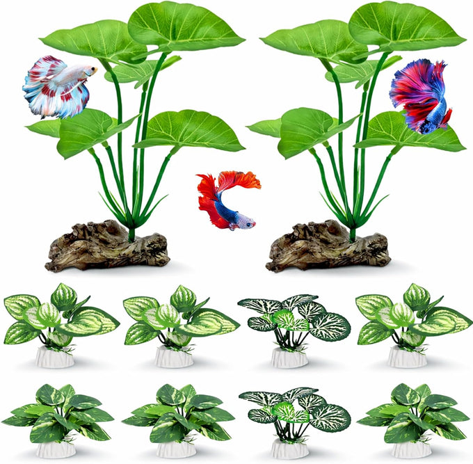 2-pack artificial silk aquarium plants for betta fish tank decorations, goldfish, reptile terrarium accessories, gold