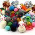 60-piece assorted cat toy set with kitten, mouse, crinkle, and pom pom balls