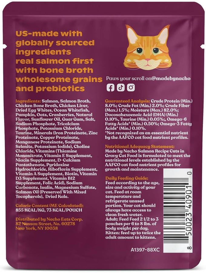 Made by Nacho Wet Cat Food in Sustainably-Caught Salmon with Bone Broth Gravy (12) 3 oz. Pouches