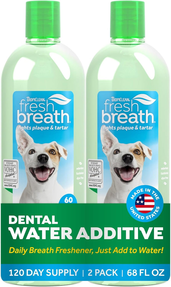 TropiClean Fresh Breath Water Additive for Dogs, 33.8oz, VOHC Accepted, No Toothpaste or Toothbrush Required