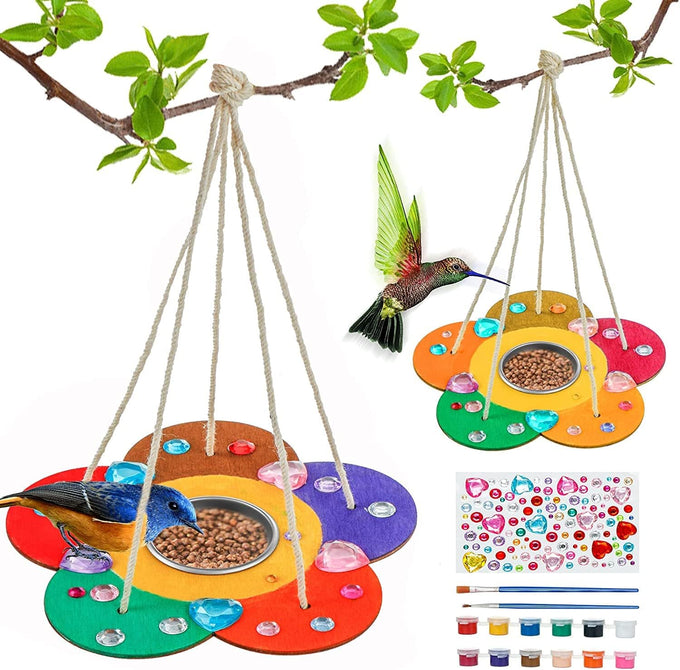 Gooidea Kids DIY Wooden Paint Kits Bird Feeders for Outside, 2-Pack, Spring Outdoor Toys for Boys & Girls Age 3-5, 4-8, 8-12