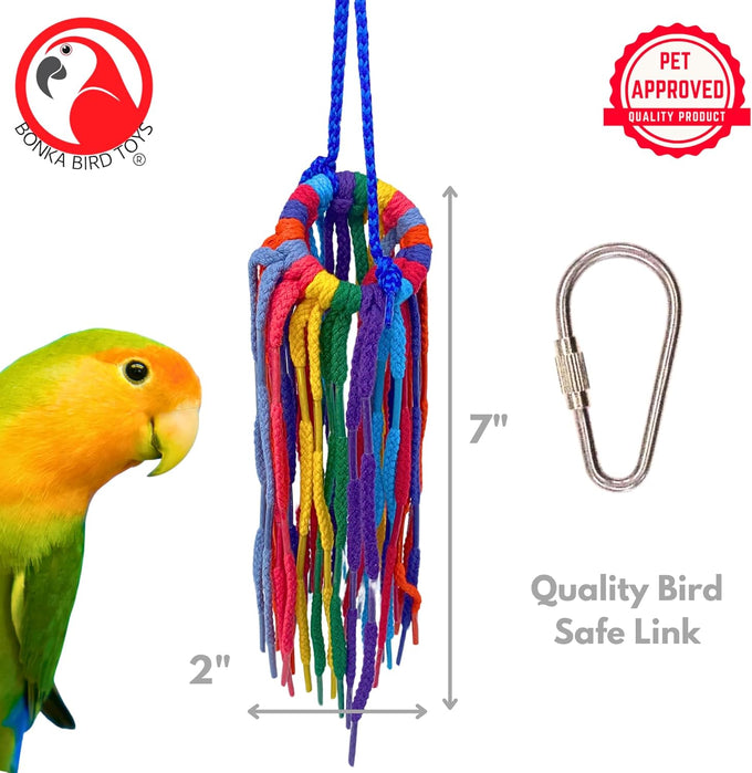 Bonka Bird Toys 51214 Small Aglet Heaven Cotton Shoelace Toy for Parakeets Cockatiels Quakers Pionus Bird Enrichment