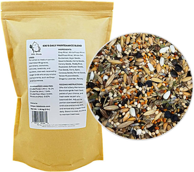 Cockatiel, Conure, Lovebird, Quaker, Parrotlet Food | No Corn, Soy, Peanuts | Gourmet Whole Grains & Seeds | 1 lb Daily Blend