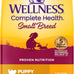 Wellness Complete Health Small Breed Puppy Dry Dog Food, Wholesome Grain Kibble, Natural, Turkey, Oatmeal, and Salmon Recipe, 4 lb Bag