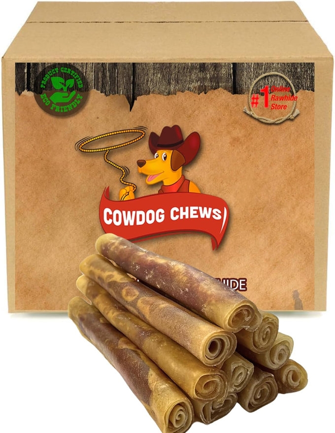 Cowdog Chews Retriever roll 9-10 inch all natural rawhide products for dogs 20 pack