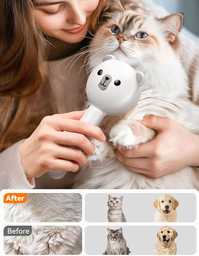 Cat Steam Brush with Release Button, Dual Speed Spray, USB Rechargeable Grooming Supplies for Indoor Cats