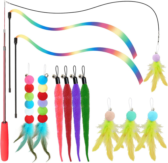cat toys for indoor cats, 13 pack interactive cat wand toy set with feather toys and teasers for exercise and playtime