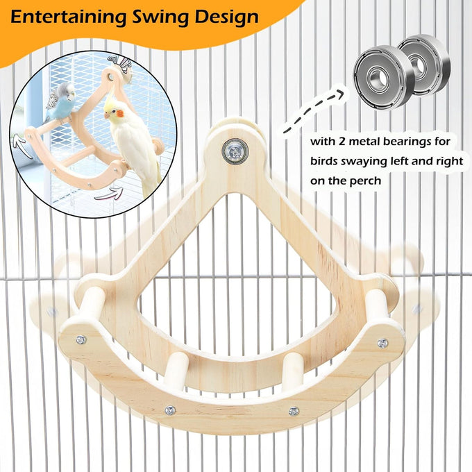Wooden Bird Perch Toy with 4 Swinging Perches for Parakeet, Budgies, Conure, and Parrot Exercise and Enrichment