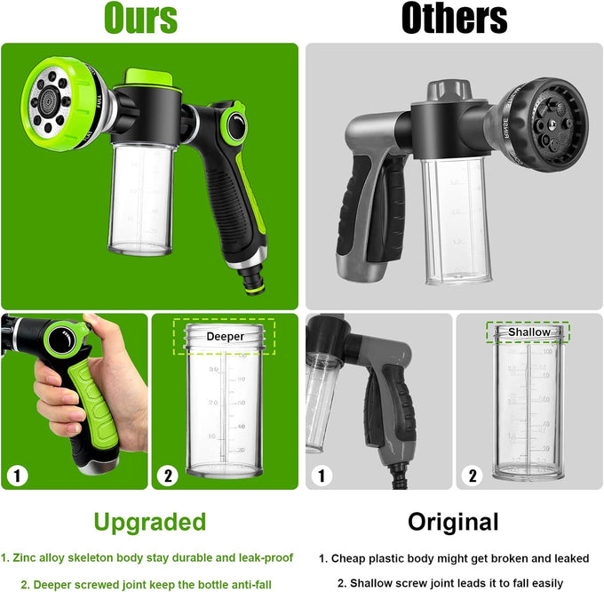 Upgraded 8-in-1 Zinc Alloy Dog Wash Hose Nozzle with 100cc Soap Dispenser and Pet Grooming Glove