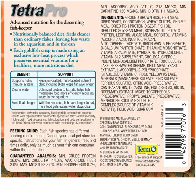 Tetra TetraPro Goldfish Crisps Fish Food, 3.03 oz, biotin enhanced for optimal health