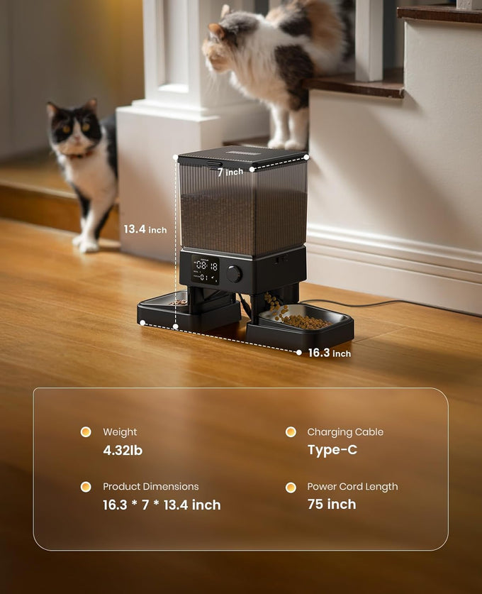 oneisall Automatic Cat Feeder for 2 Cats with 20 Cups/5L Capacity and Timed Feeding