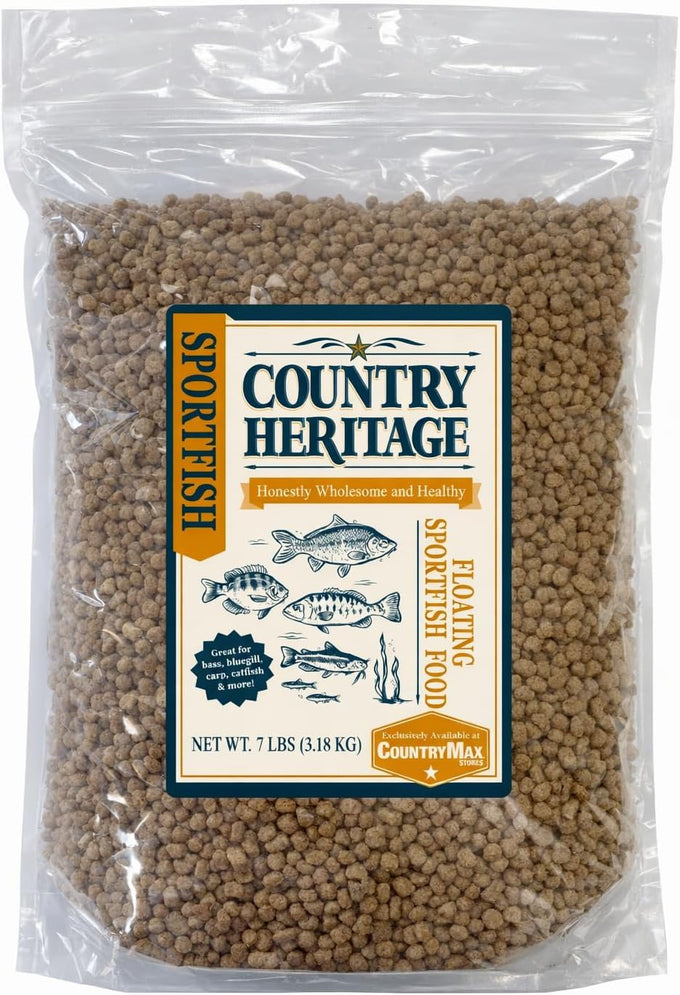 CountryMax Floating Sportfish Game Fish Food 32% Protein 7 lb Bag for Bass Bluegill Catfish Carp Minnows and More Pond and Lake Use