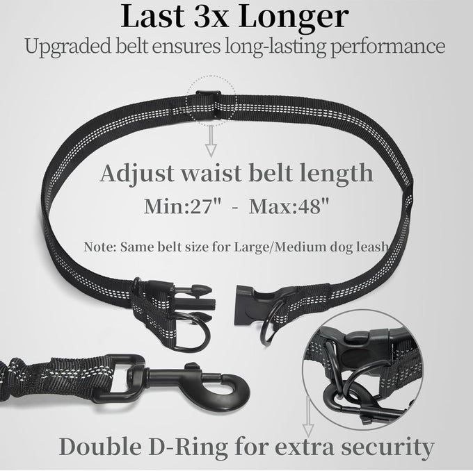 iYoShop hands-free dog leash with zipper pouch for walking jogging and running dogs (Large, 25-120 lbs, Black)