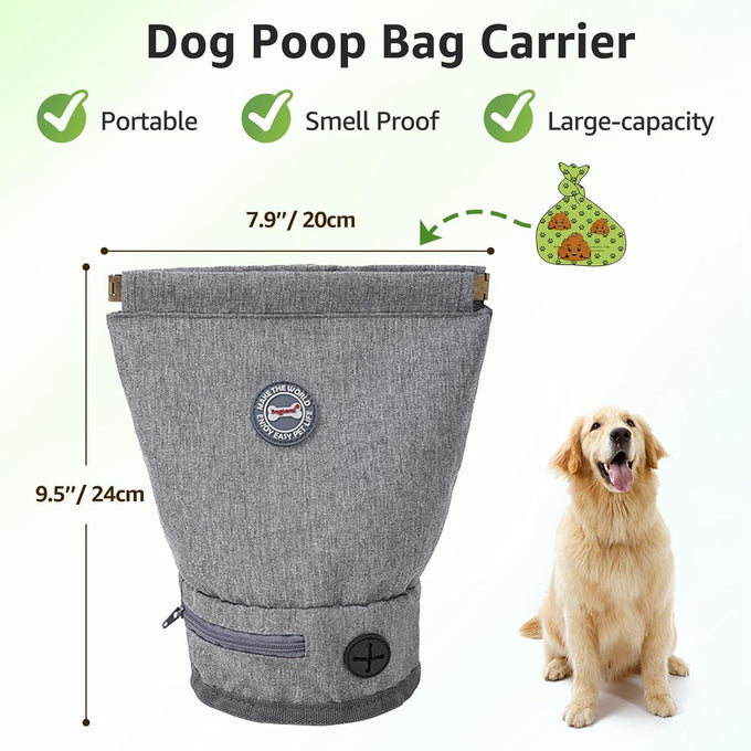 Reusable dog waste bag holder with waterproof design, magnetic closure, and portable attachment options