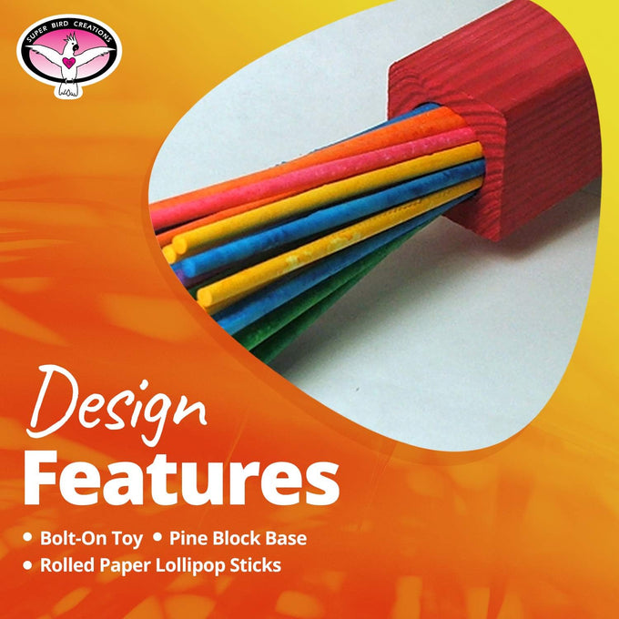 super bird creations sb301 chewable paper party bird toy for medium to large birds with colorful lollipop sticks
