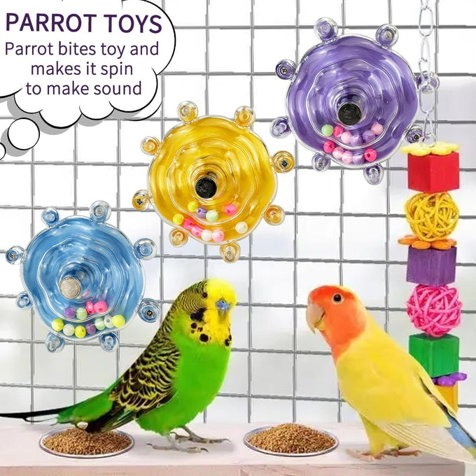 Blue Budgie Parakeet Training Toy with Spinning Saucer and Balls for Small Birds and Conures